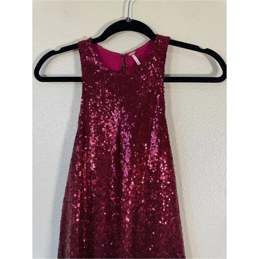 Free People Red Sequined Mini Dress Womens XS Babydoll Party Holidays Glam